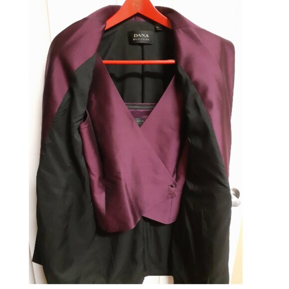 Dana Buchman Long Coat With Silk Vest Included! Size 8 Black/Purple *Unworn* - Picture 3 of 7